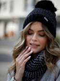 Winter hat set with herringbone neck warmer, black C45 - Online store - Boutique